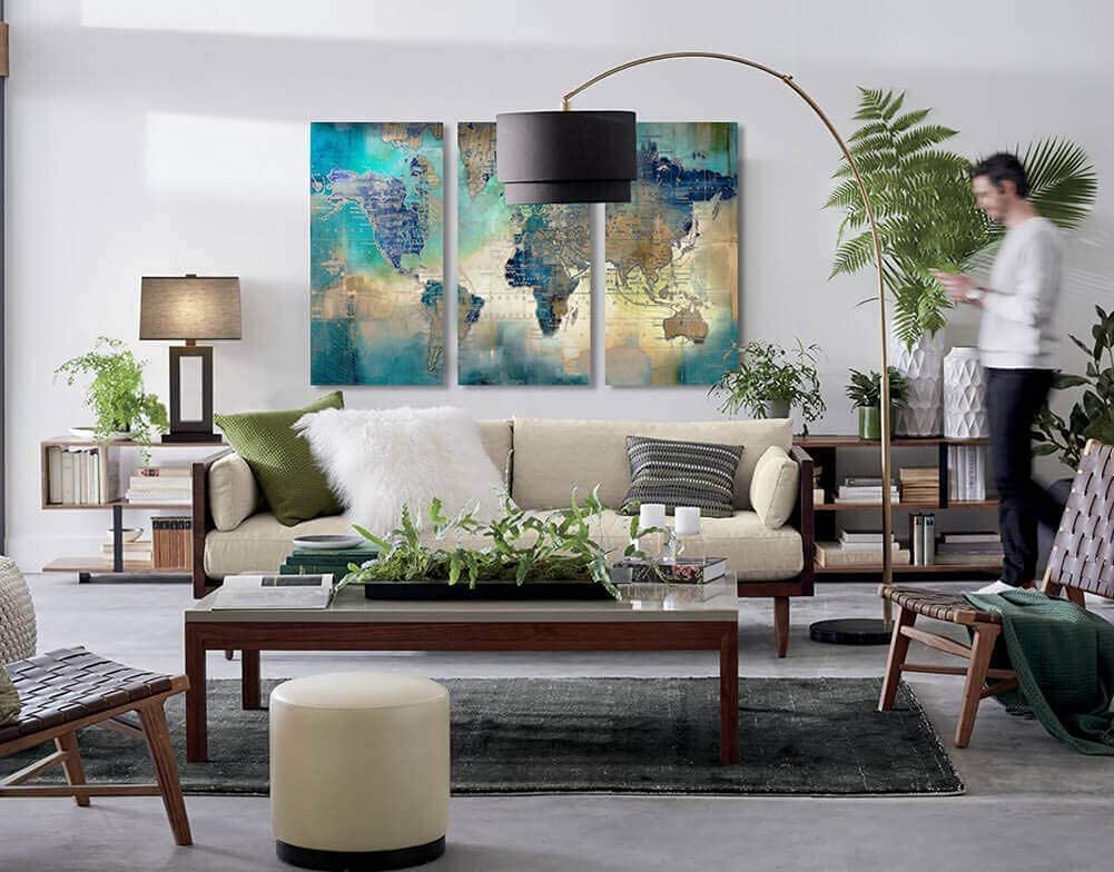 Large World Map Canvas Prints Wall Art for Living Room Office "20x40" 3 Piece Green World Map Picture Artwork Decor for Home Decoration - Image 5