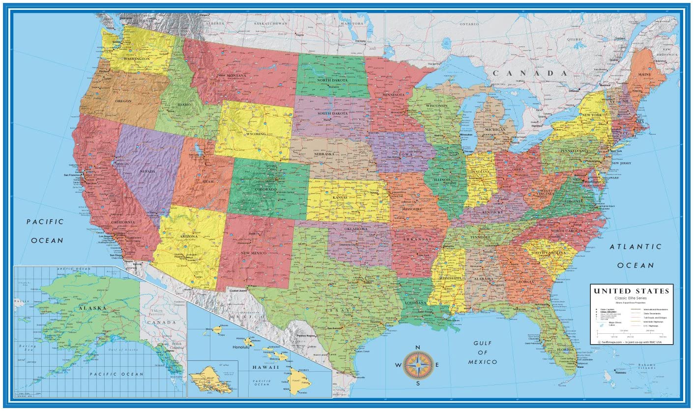 24x36 United States, USA Classic Elite Wall Map Mural Poster (Laminated)