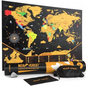 NEWVEREST Scratch Off Map of The World, Detailed World Travel Art Poster, Fits 24" x 17" Frame, Comes with Scratch Tool, 20 Push Pins, 4 Stickers, Cleaning Cloth, Carry Bag + Gift Tube