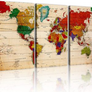 Large World Map Wall Art for Living Room Office Vintage Maps Canvas Prints Artwork Decor Farmhouse World Map Pictures Painting Modern Framed Poster Home Decoration 20x30”3Pcs