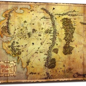Large World Map Canvas Wall Art, Lord of The Rings Middle Earth Map Painting Picture for Living Room Wall Decor, Vintage World Map Framed Artwork for Home-Room Wall Decor Ready to Hang (40x28 Inches)