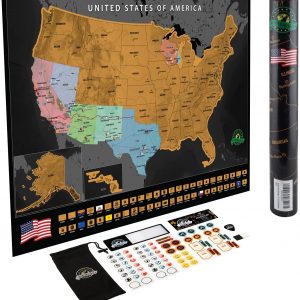 Scratch Off Map of The United States – Deluxe Travel Map with 50 State Flags and Landmarks - Tracks Where You Have been, Full Accessories Set Included, Perfect Gift for Travelers, by Earthabitats