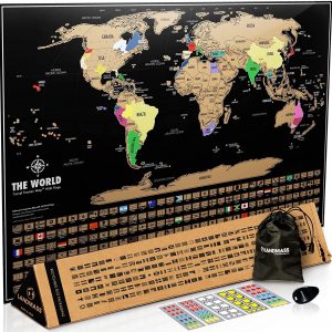 Landmass - Scratch Off Map Of The World Poster - Scratch Off World Map Print - Wall Art - Deluxe Travel Tracker Map - Gift Idea - Gift For Travelers - 17 x 24 inches