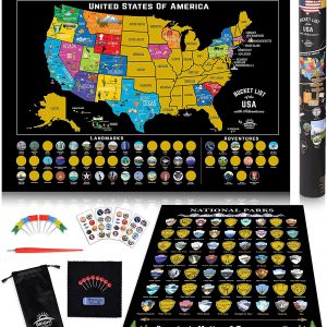 Scratch Off Map of United States + ALL 63 US National Parks Scratch Off Poster, 85 USA Landmarks, Travel Map Kit, 50 State Photo Wall Adventure Maps, Journal Gifts for Travelers by Bright Standards