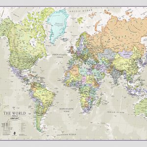 World Map Classic Style - Front Sheet Lamination - Cartographic Detail (A1 23 (h) x 33 (w) inches)