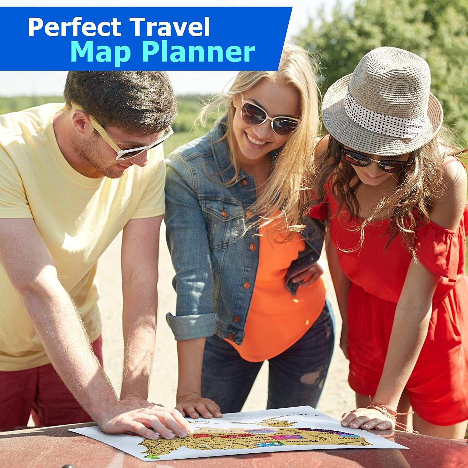 Travelisimo Scratch Off Map of United States, 12x17 US Watercolor Poster for Road Trip, USA Travel Map Scratch Off Accessories, 10 Flags Included for Next Visited States - Image 2